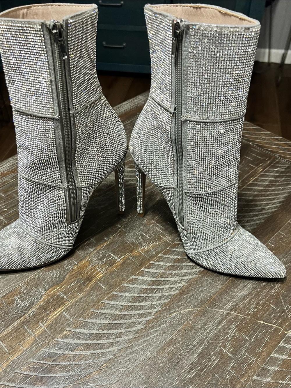 Steve Madden Silver Rhinestone Stiletto Ankle Boots - Women's Fashion Heels